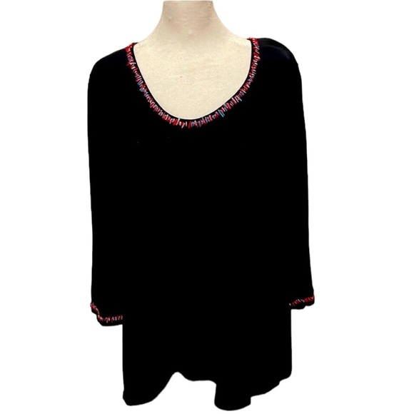 Saks Fifth Avenue Tops - Salon Z Black Knit Top with Turquoise and Coral Beading. Size 2X